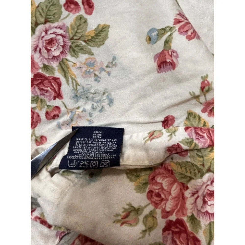 Vintage Ralph Lauren Italy Emily Anne Flat QUEEN Bed Sheet Floral Roses Ruffle